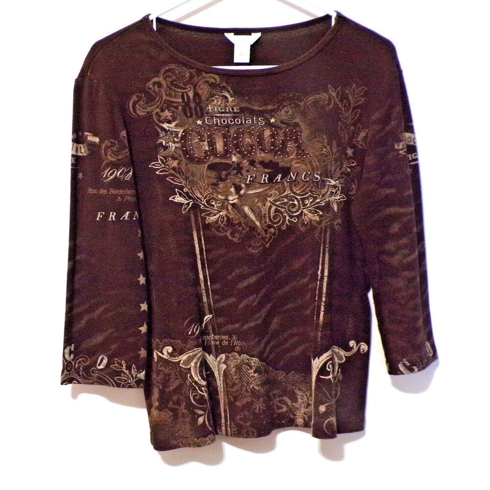 Christopher & Banks Choca 3/4" Sleeves T-Shirt Size M Very Nice Brown